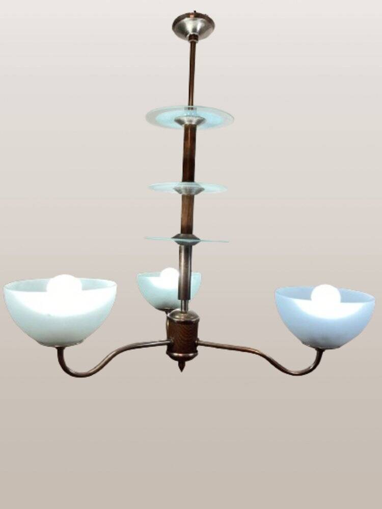 Chrome-plated brass chandelier, 1930s