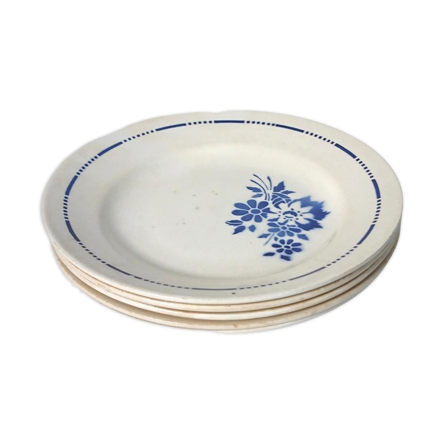 5 plates in Earthenware St Amandinoise blue floral decoration