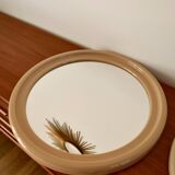 Large round mirror in pink beige plastic from the 70s