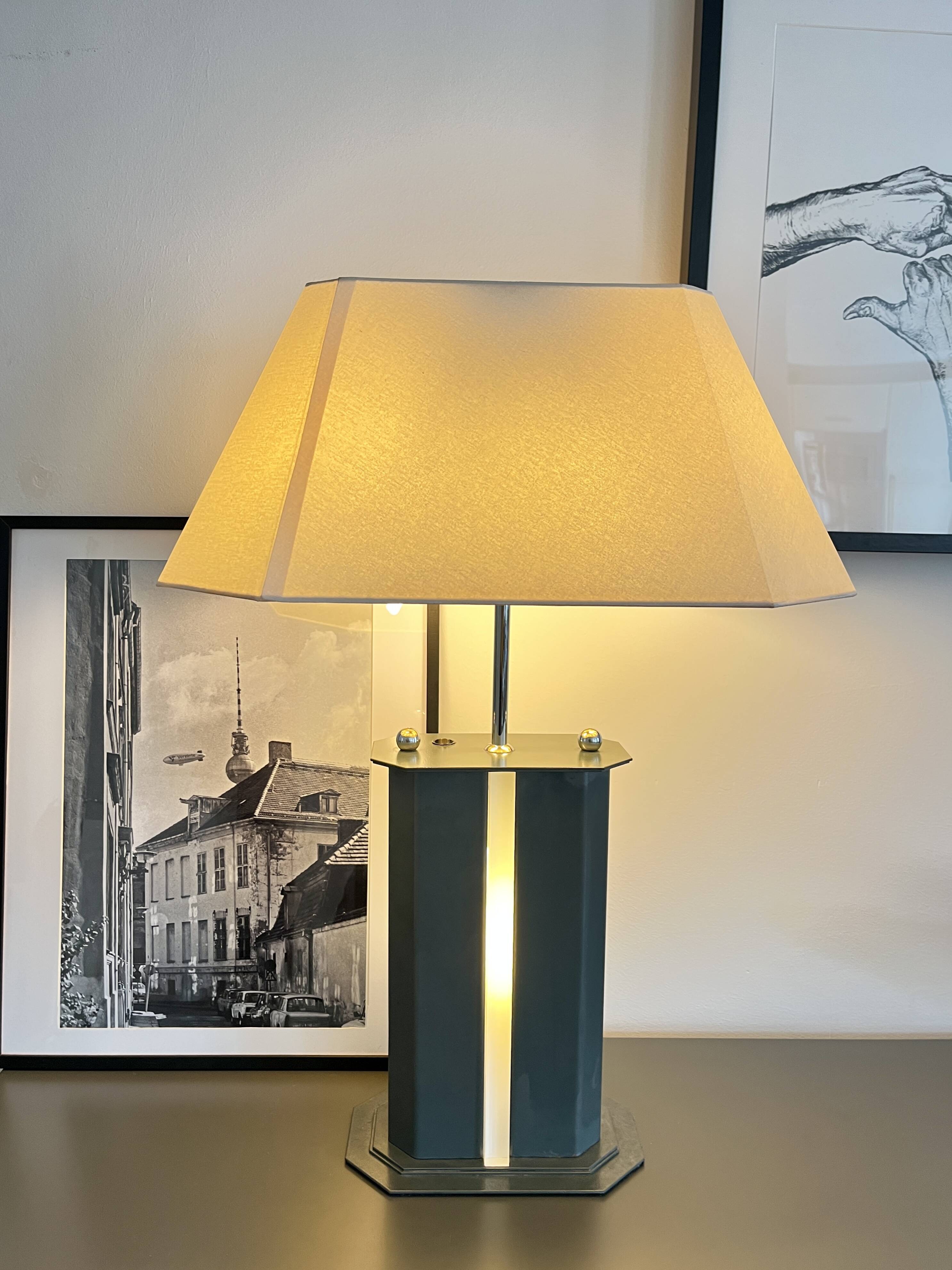 Vintage Postmodern Table Lamp, 4 Light Metal Lamp with Chrome Details, ´80