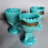 Three blue eggcups in real opal