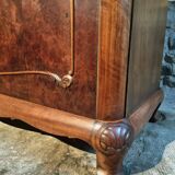 Buffet art déco français en noyer et acajou avec plateau en marbre, fin des années 1920