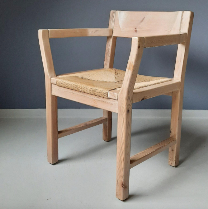 Set of 4 pine chairs with Tage Poulsen paper rope seat for Gramrode 1970