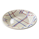 Antique Badonvillier round dish, red and blue intersecting lines
