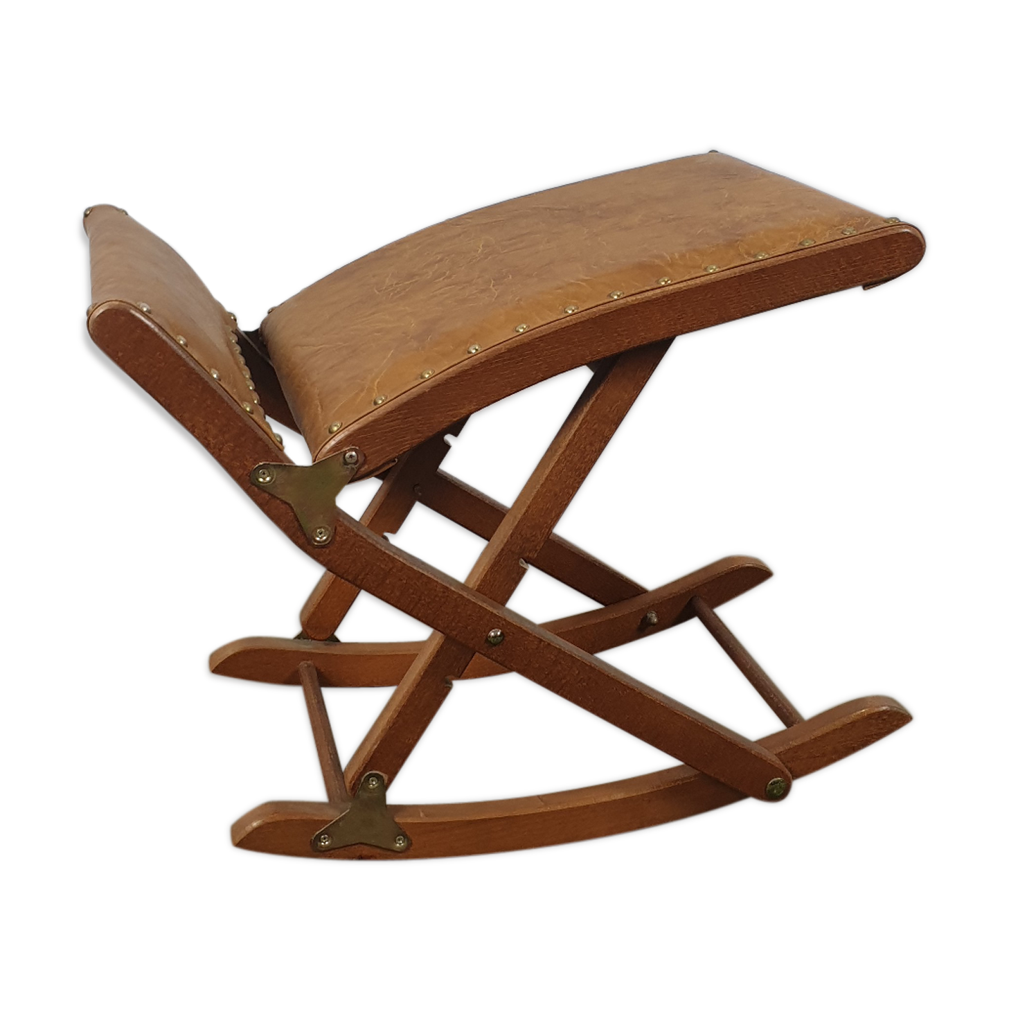 Wooden and leather folding rocking footring