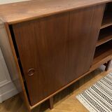 Danish teak highboard with 2 sliding doors