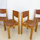 Suite of 4 chairs 60s in elm and leather Maison Regain