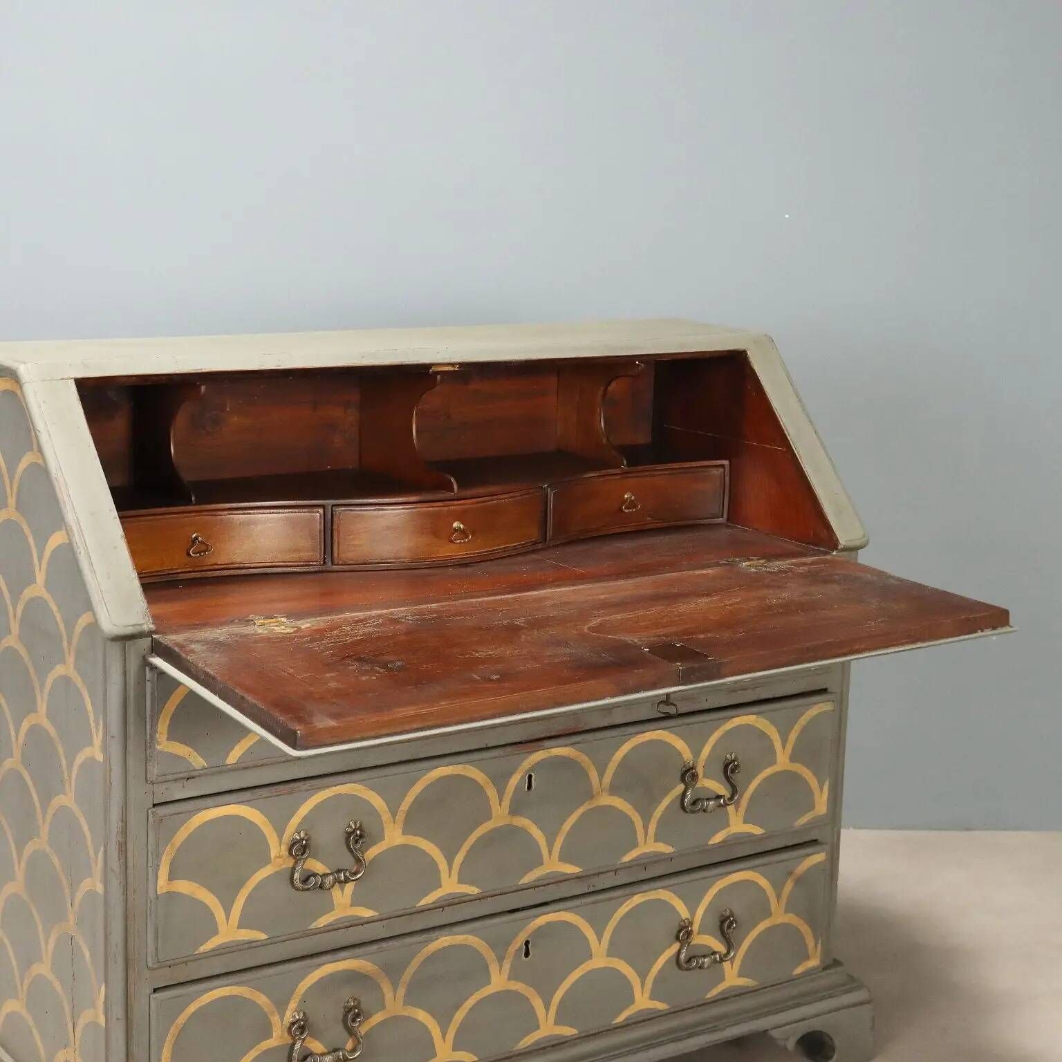Antique drop-leaf secretary cabinet, neoclassical style, walnut, 20th century.