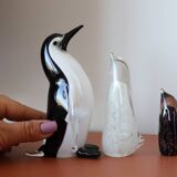 3 animal figurines of penguins in formia murano glass