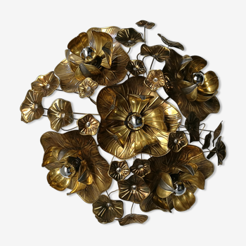 Applique fleurs de nénuphar en laiton des années 70