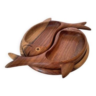 Trio de coupelles poissons en bois