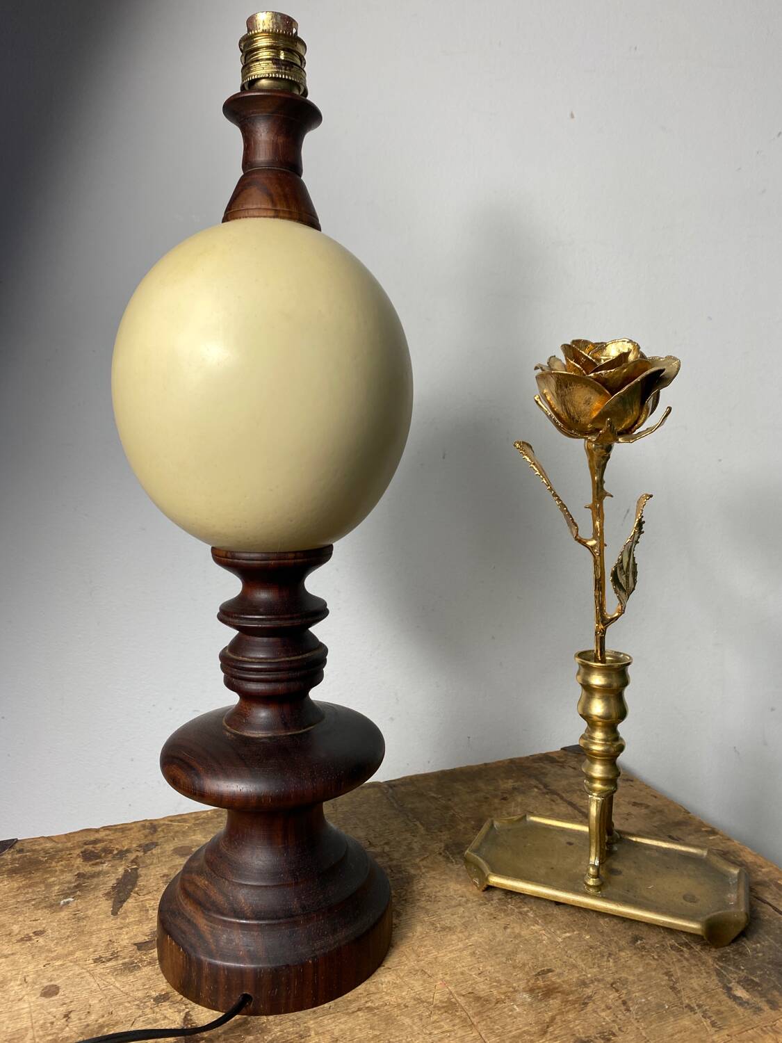 Wooden and ostrich egg lamp base