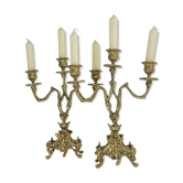 Paire de bougeoirs laiton doré vintage candélabre