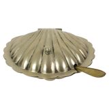 Beurrier coquillage en métal chromé et verre et couteau, Angleterre