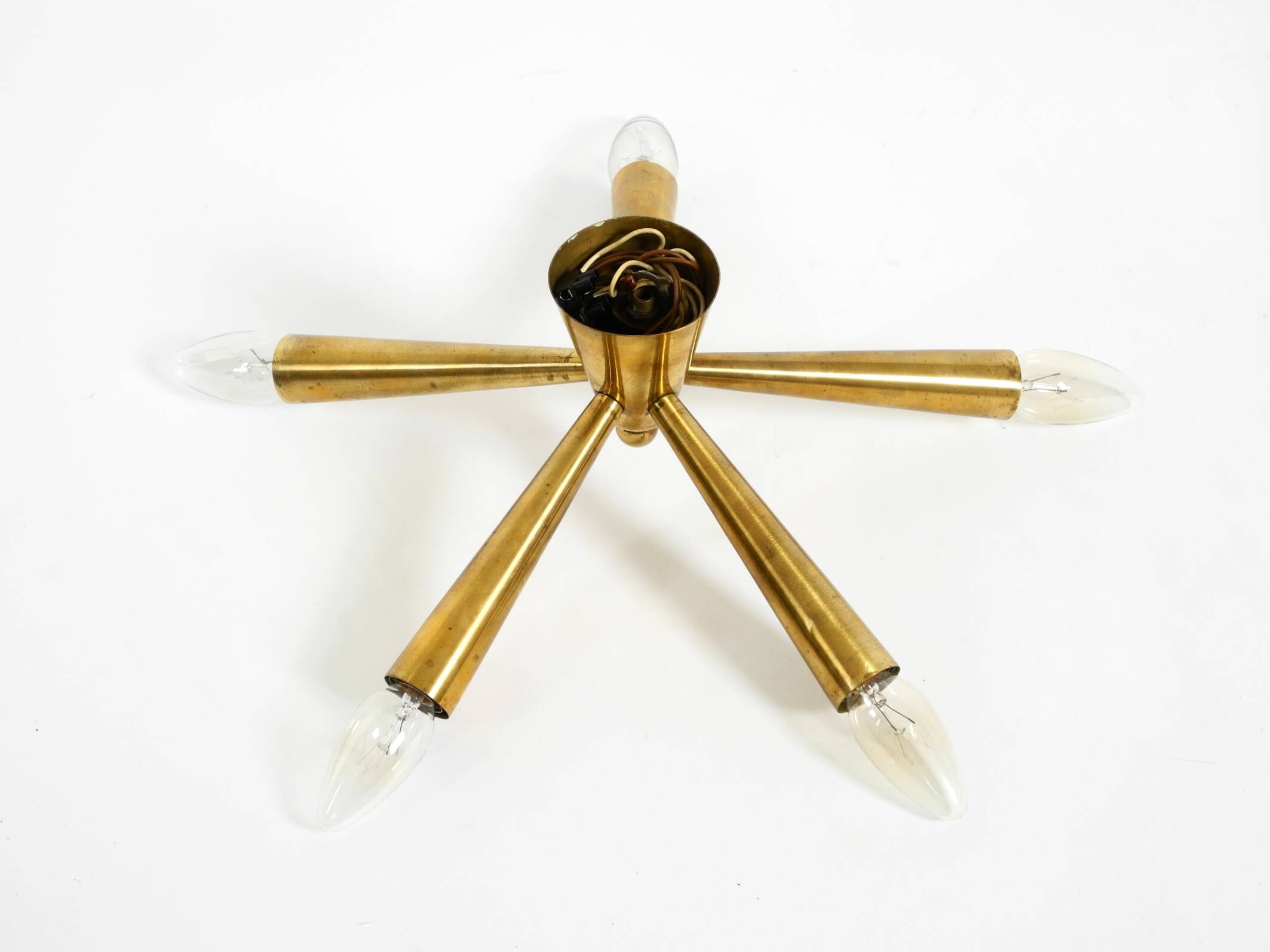 Original small mid-century modern brass Sputnik ceiling lamp with five arms