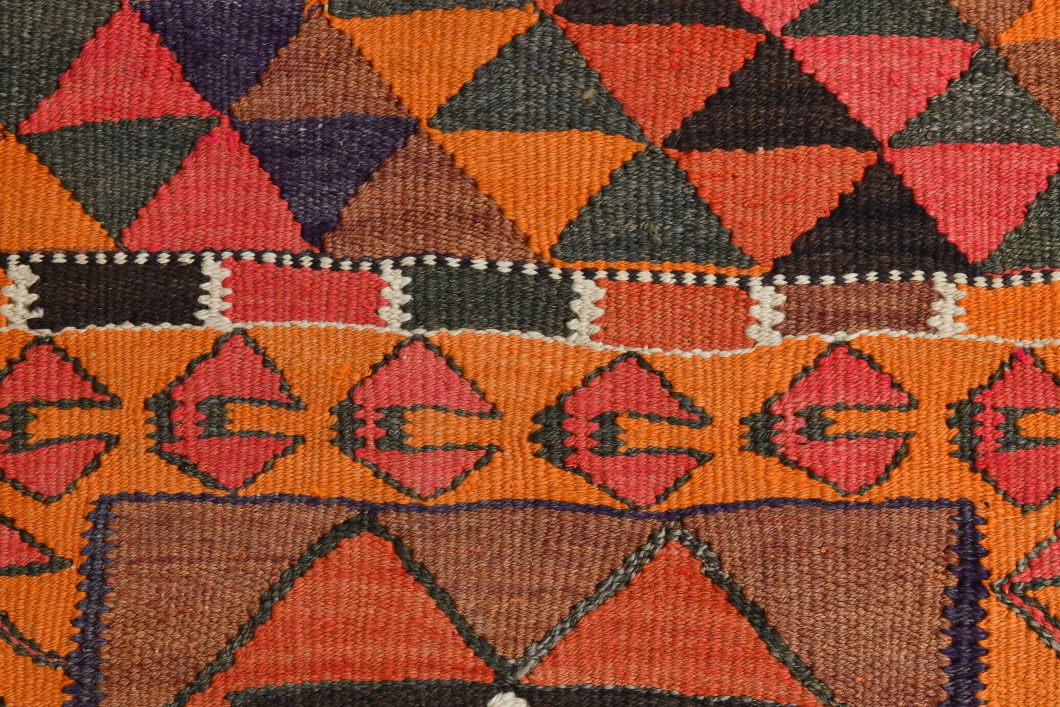 3x11 Orange & Brown Kilim Runner Rug, 88x330Cm