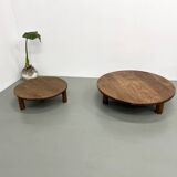 Duo of large modernist tripod coffee tables
