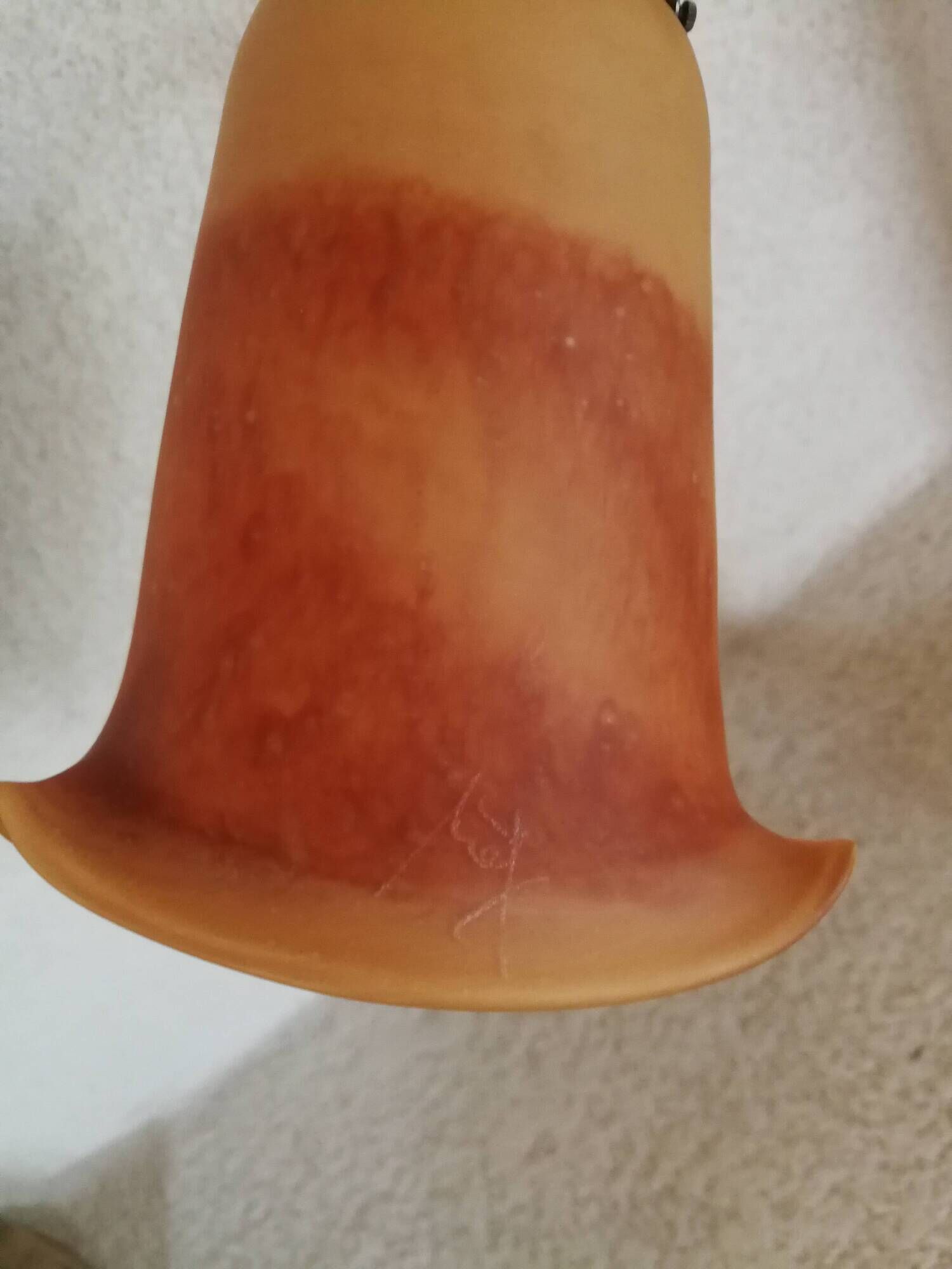 Orange glass paste tulip lamp, art nouveau swan neck, art deco