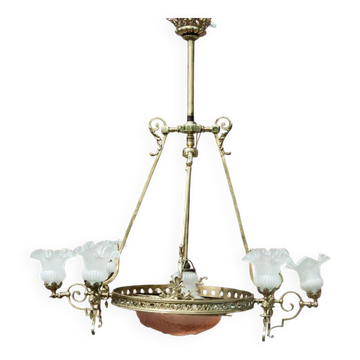Large brass chandelier, Western Europe, mid 20th century.