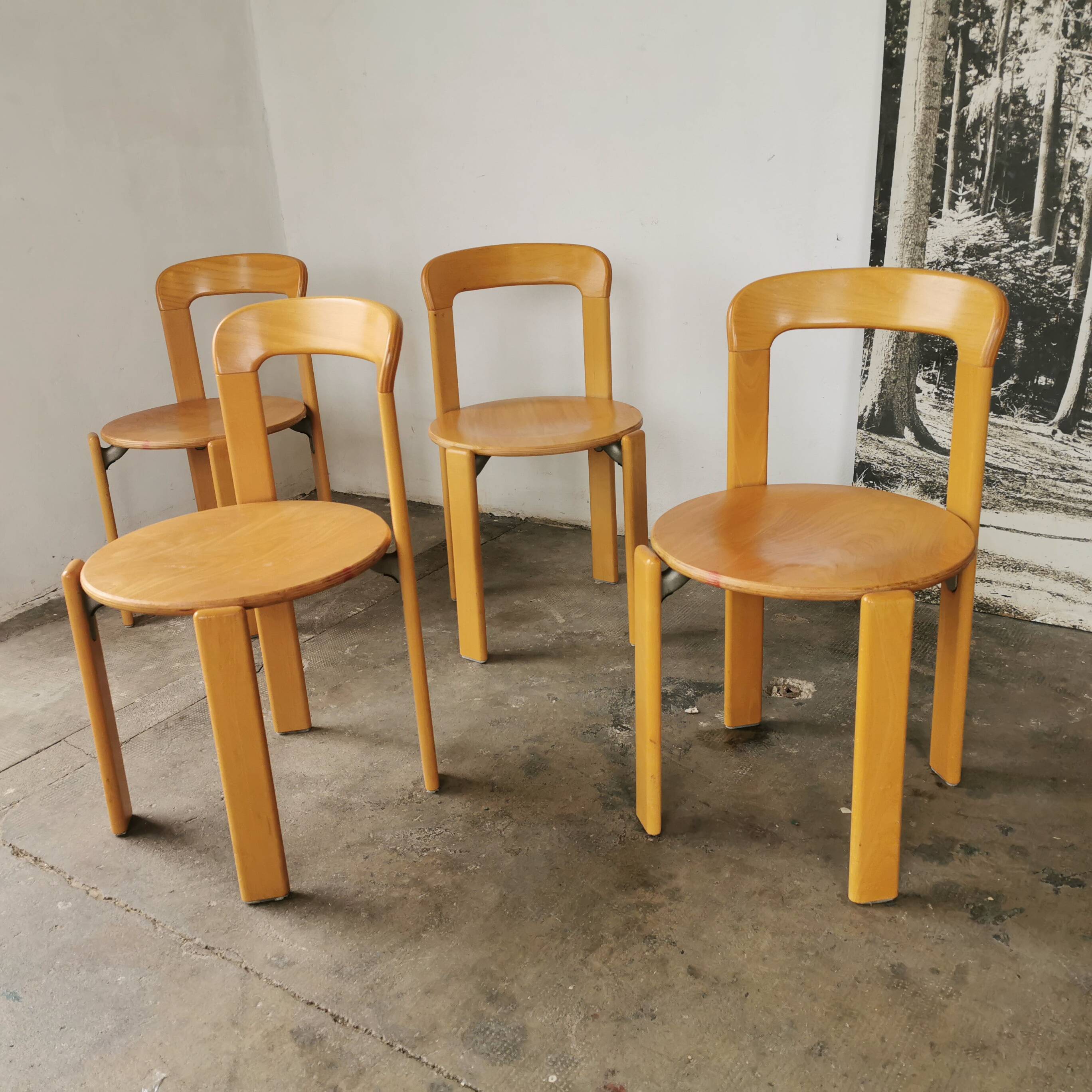 Set of 4 Rey chairs by Bruno Rey for kusch and CO