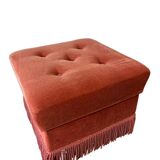 Vintage old pink pouf / chest / footrest with fringes