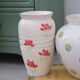 Vintage painted red flower ceramic vase
