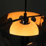 Vintage pendant lamp with chrome cylinder and glass globe