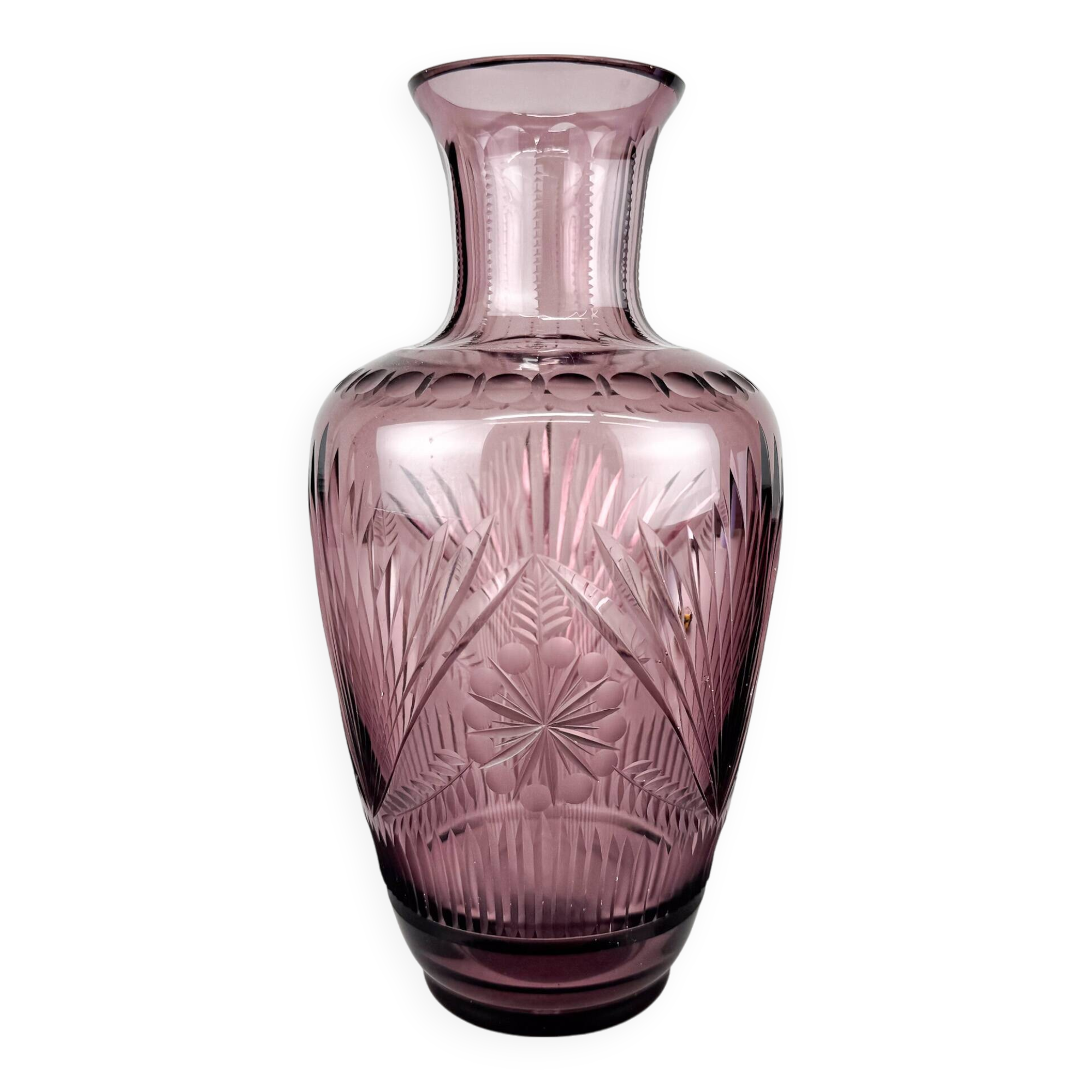 Bohemian Hand Cut Glass Vase, 1970s