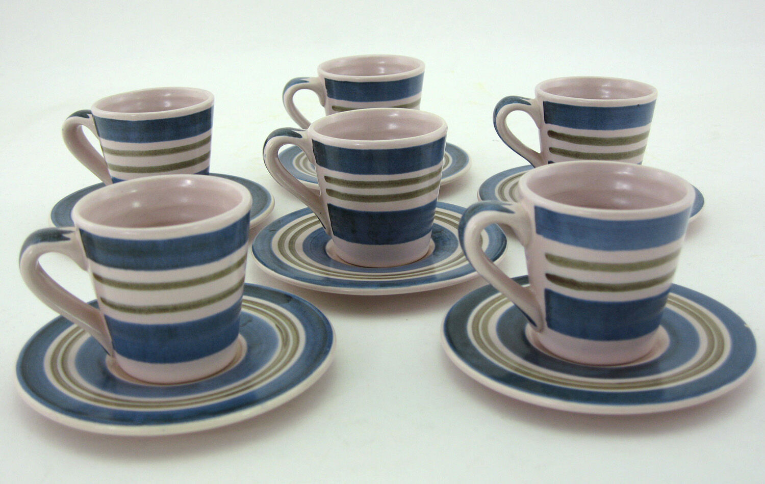 6 coffee cups - enamelled ceramic saucers