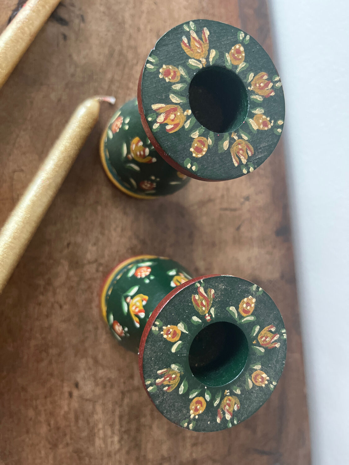 Hand-painted wooden candlesticks