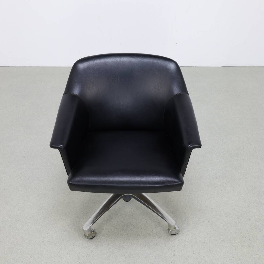 Fauteuil De Bureau Vintage Années 60 Style Strafor/Marchal - Dimensions 65x50x85 Cm, Noir Mat, Occasion