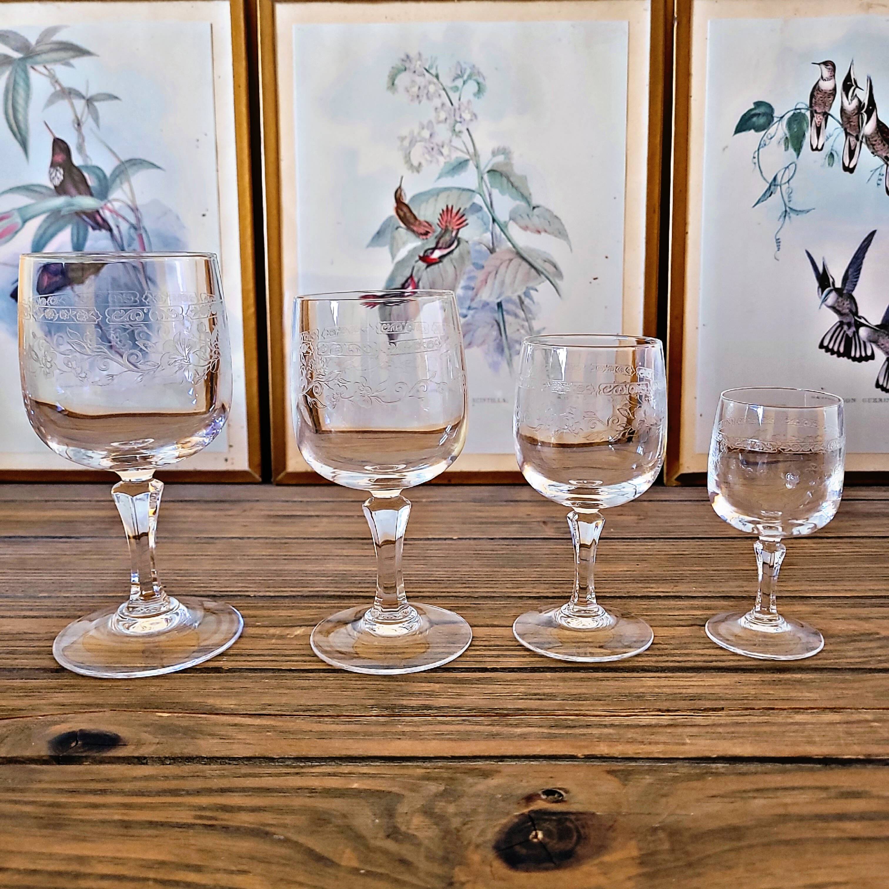 6 Cristal Arques Matignon liqueur glasses, engraved crystal