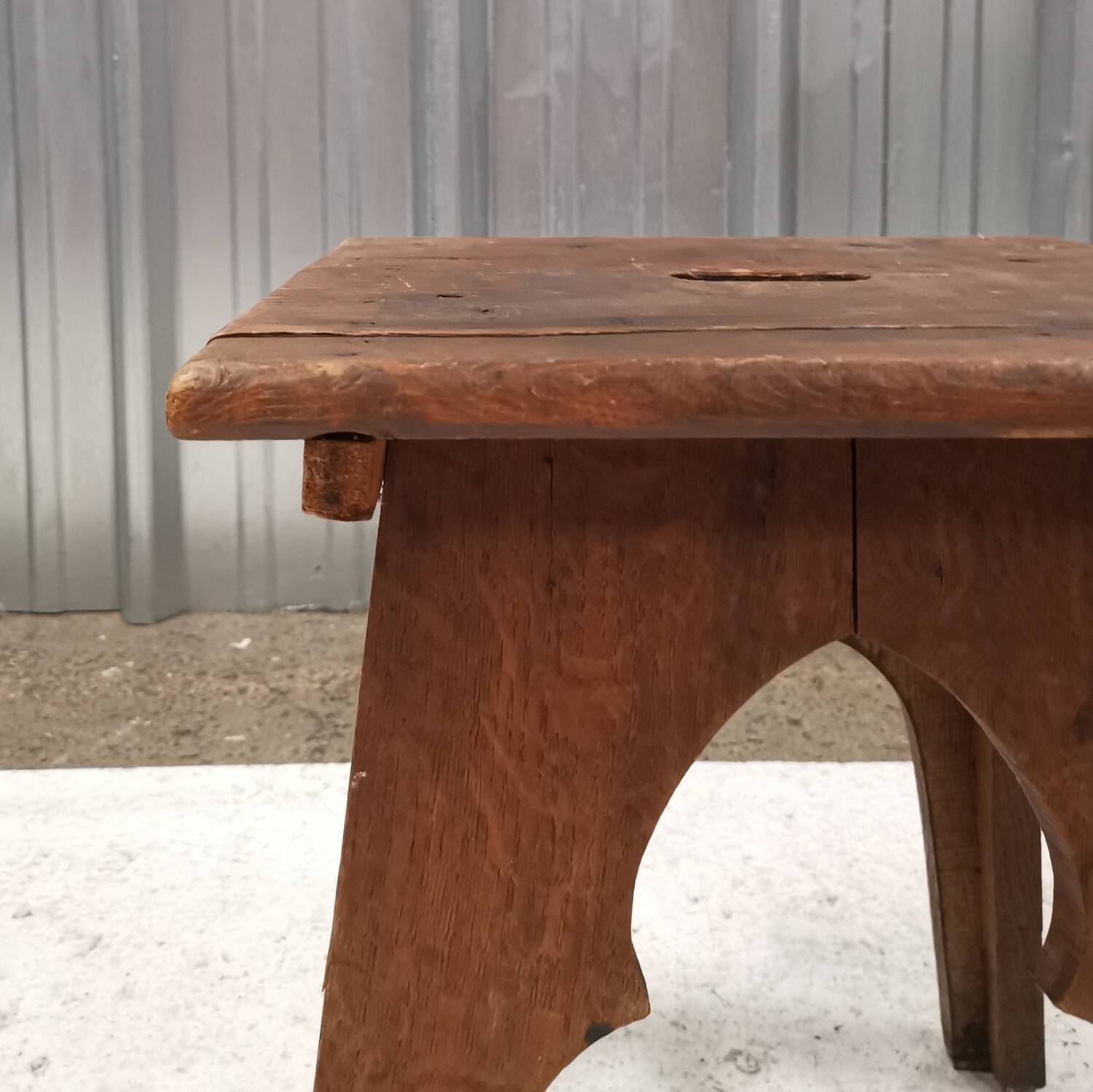 Brutalist old solid oak stool
