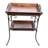 Vintage dessert table in wrought iron and solid wood with double top.