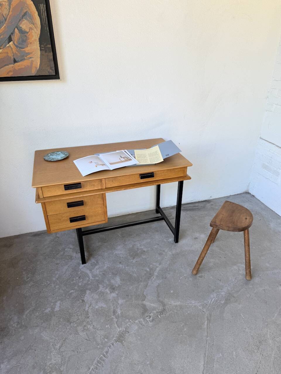 Modernist 50s oak metal desk
