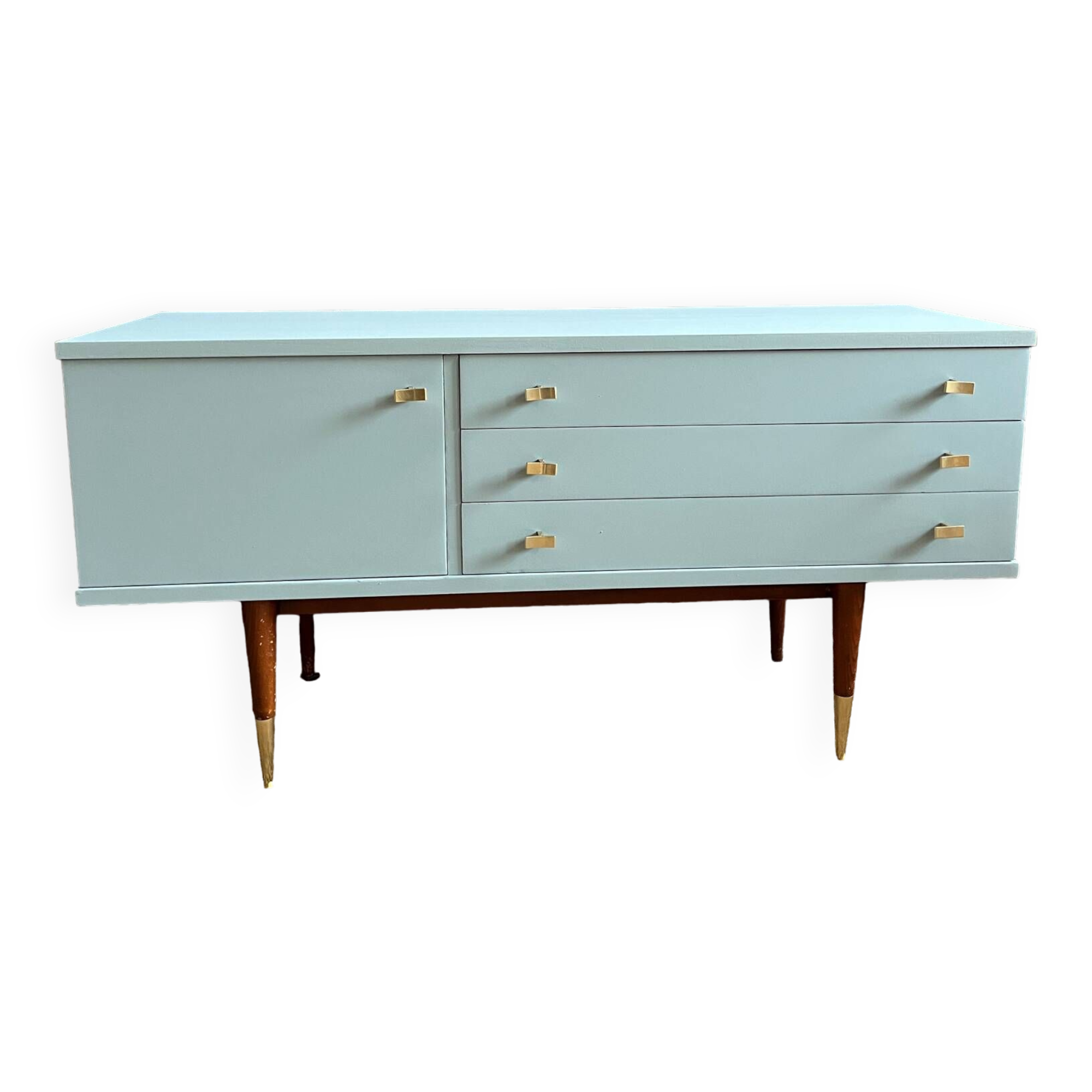 Seventies freshwater blue and brass sideboard