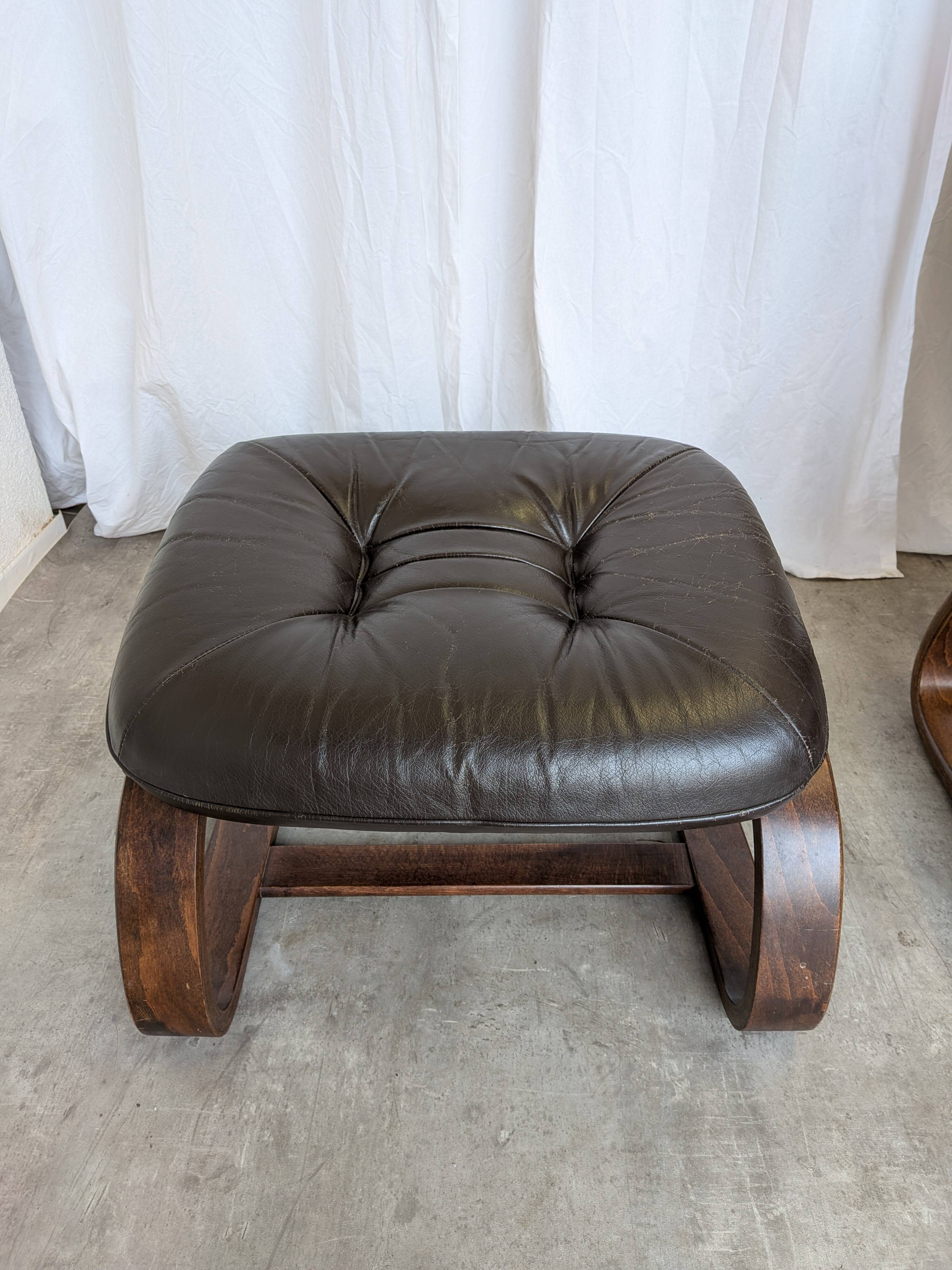 Vintage Panther Lounge Chair with Ottoman / Brown Leather Recliner Armchair