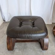 Vintage Panther Lounge Chair with Ottoman / Brown Leather Recliner Armchair