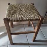 Tabouret bois massif assise paille pieds patiné dp 0922131