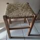 Stool solid wood seat straw feet patinated dp 0922131