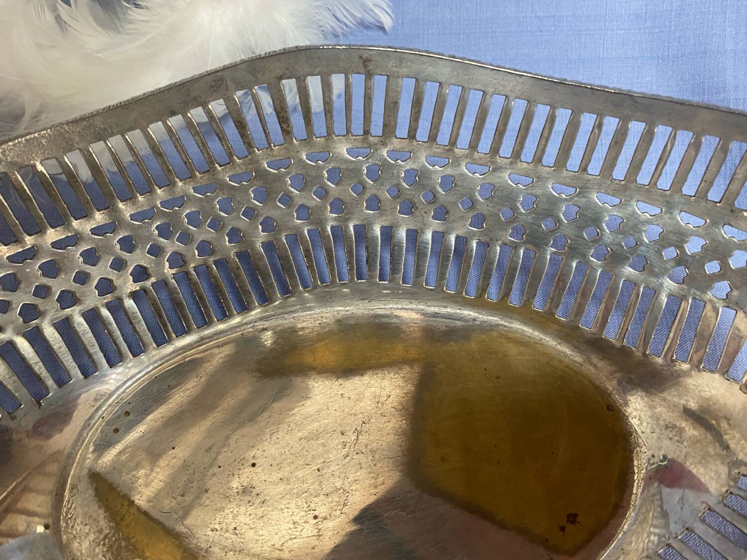Large antique silver-plated metal bread basket