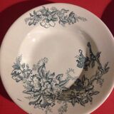 6 old hollow plates, Floréal décor from the New Faïencerie to Givors, unleaded enamel