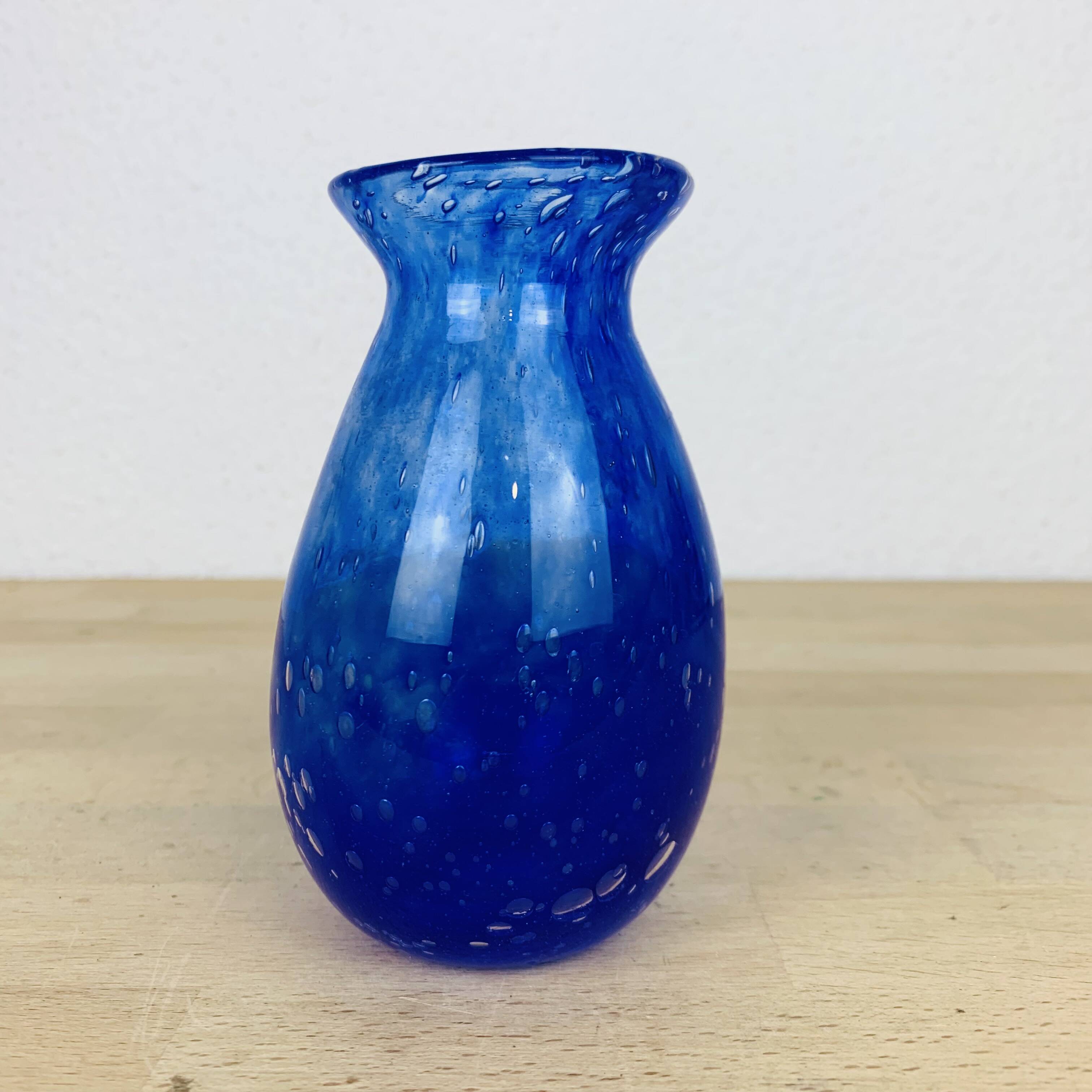 Biot vintage blue bubbled glass vase