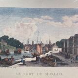 Gravure ancienne, vue du port de Morlaix , XX siècle