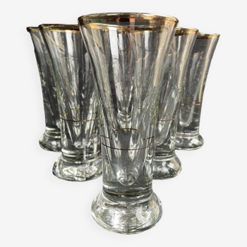 6 aniseed aperitif bistro glasses – Thick blown glass gilded with fine gold