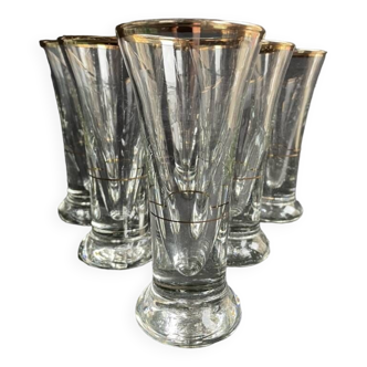 6 aniseed aperitif bistro glasses – Thick blown glass gilded with fine gold