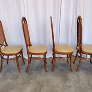 Set of 4 Vintage Bentwood Dining Chairs: Cane Back, Leather Seat, Thonet St