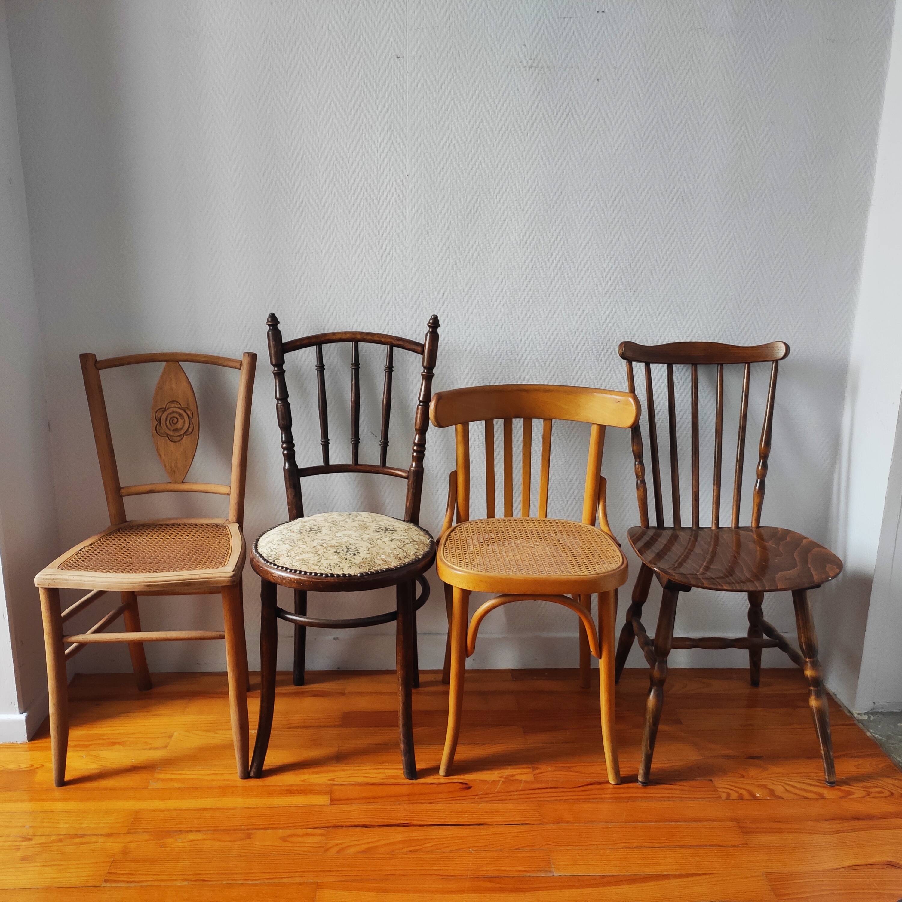 Set of 4 mismatched bistro chairs