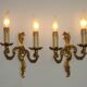 Stylish Vintage French Bronze Double Wall Sconces with Acanthus Leaf Detail