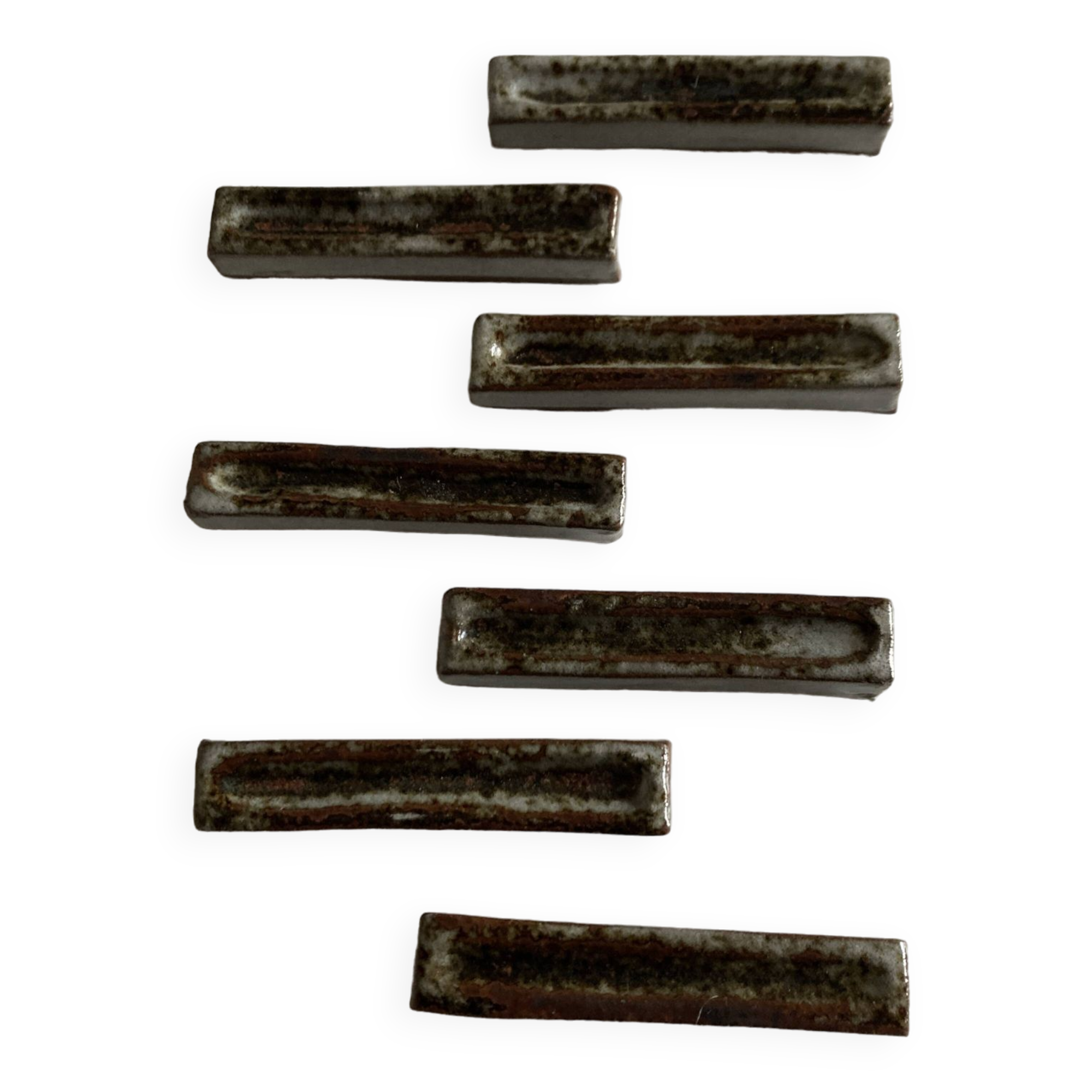 Set of 7 modernist pyrite stoneware potter's knife holders 1970